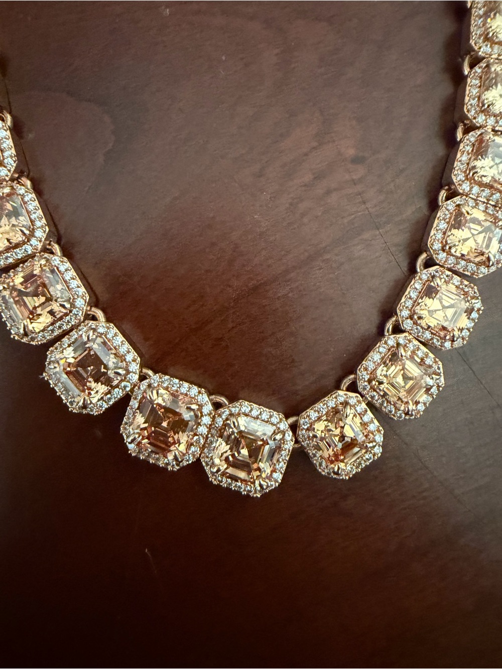 New Henri Bendel Stunning Pave Asscher Champagne Necklace 16" w/tags & Pouch - Picture 3 of 13
